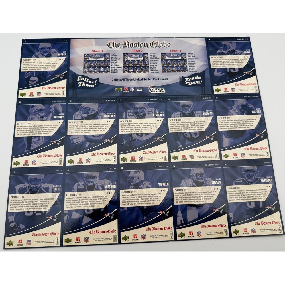 2007 Upper Deck New England Patriots Boston Globe Complete 3 Sheet Set Tom Brady - Picture 7 of 10
